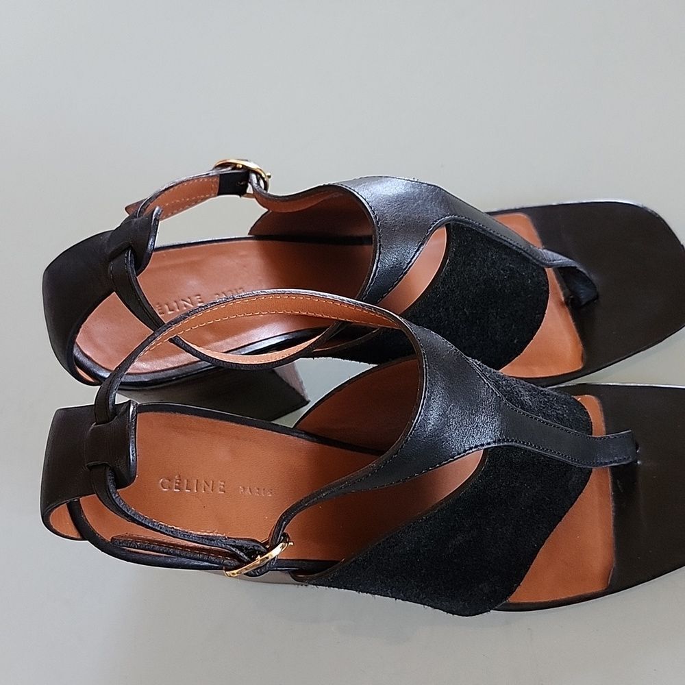Celine Crosta T Strap Block Heel Sandals Sculptural Edgy Chic Size 37 US Size 7 - Picture 6 of 11